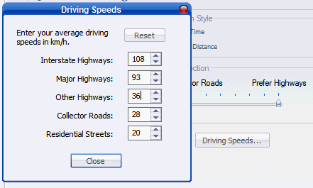 Driving Speeds Mapsource