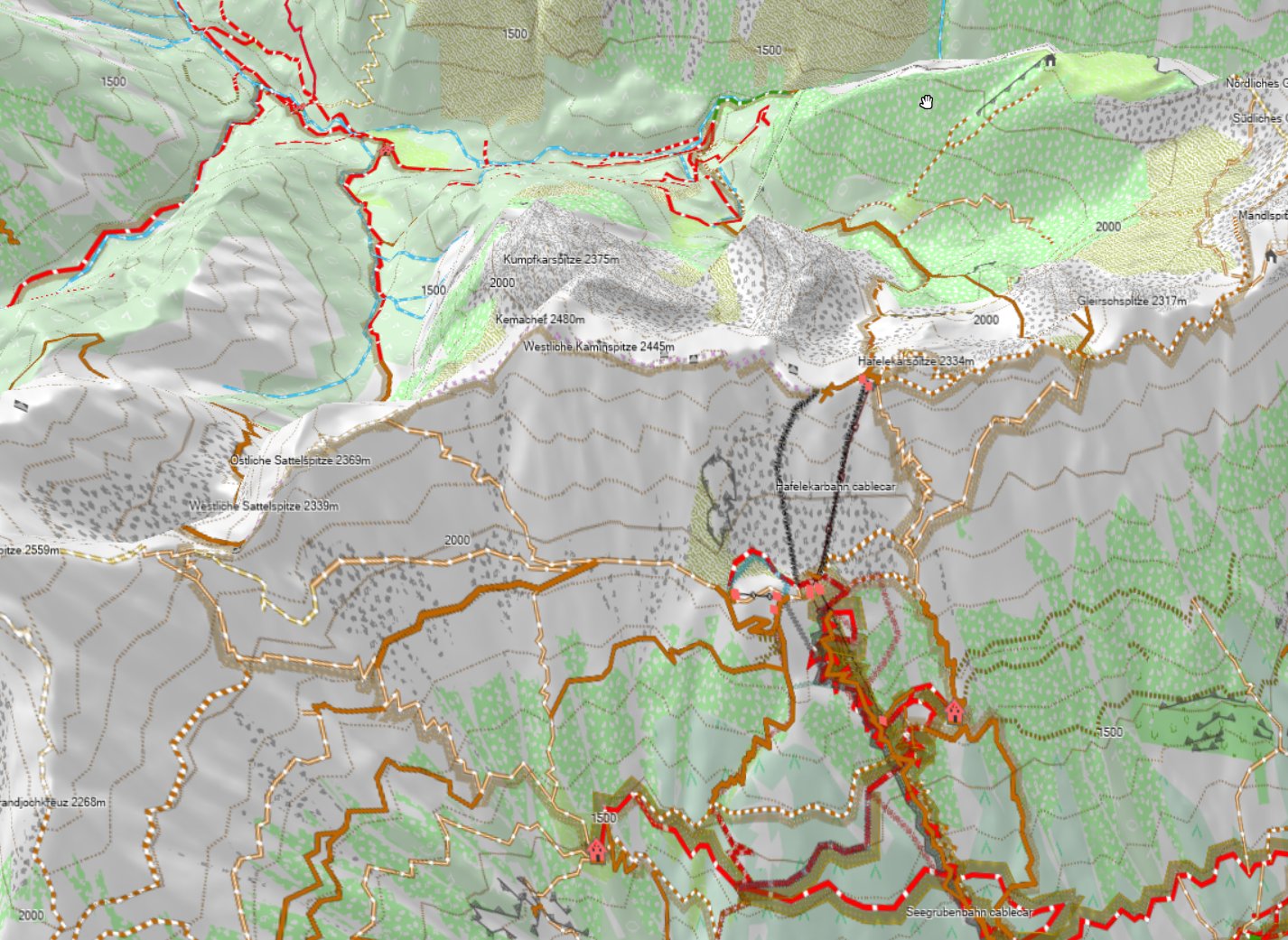 Note here I am using 100% 3D exaggeration - this looks impressive but is not good for planning routes